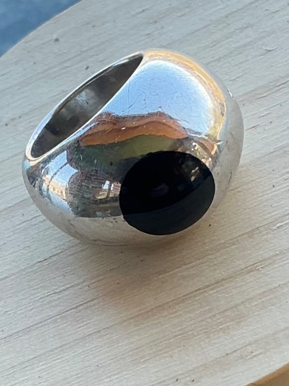 Vintage Pianegonda 925 Sterling Silver Black Onyx Heavy Dome Ring